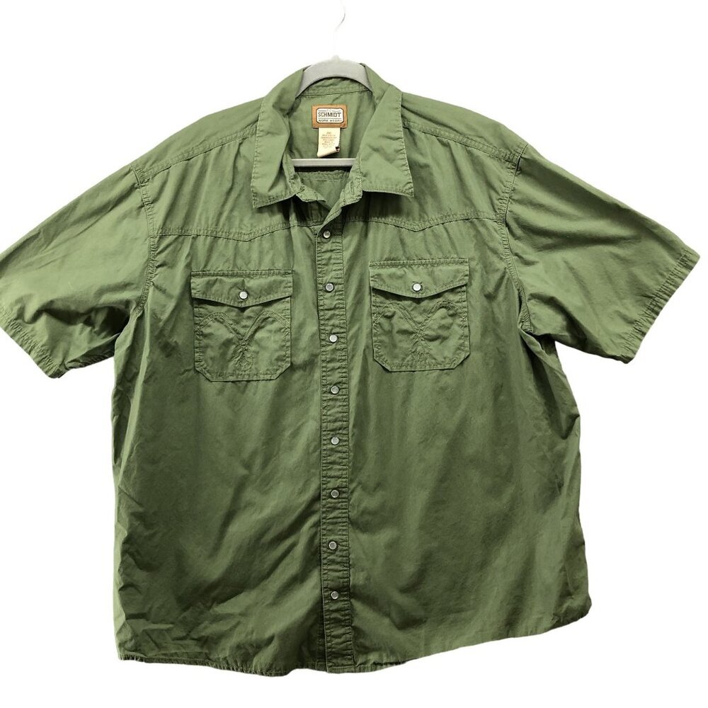 Schmidt Work Wear Pearl Snap Button Shirt Mens‎ 2XL Green Short Sleeve Western